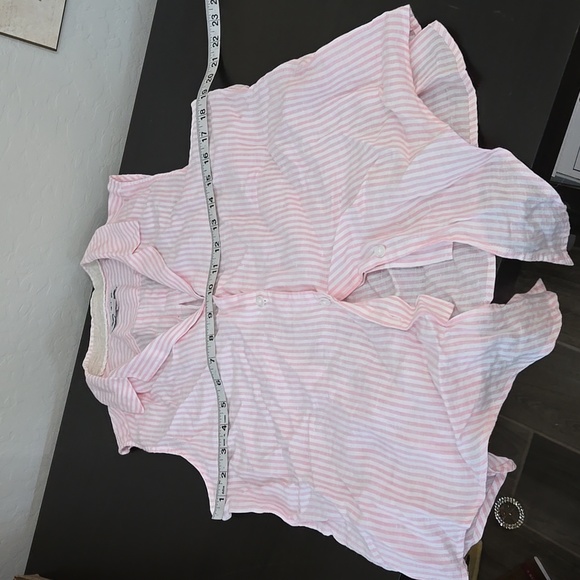 Tommy Bahama Pink and White Linen Blend Tie Front Button Up Shirt Size M… - Picture 10 of 11